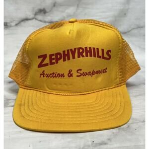 Vintage Zephyrhills Auction Swapmeet Mesh Snapback Trucker Hat Yellow Cap Foam